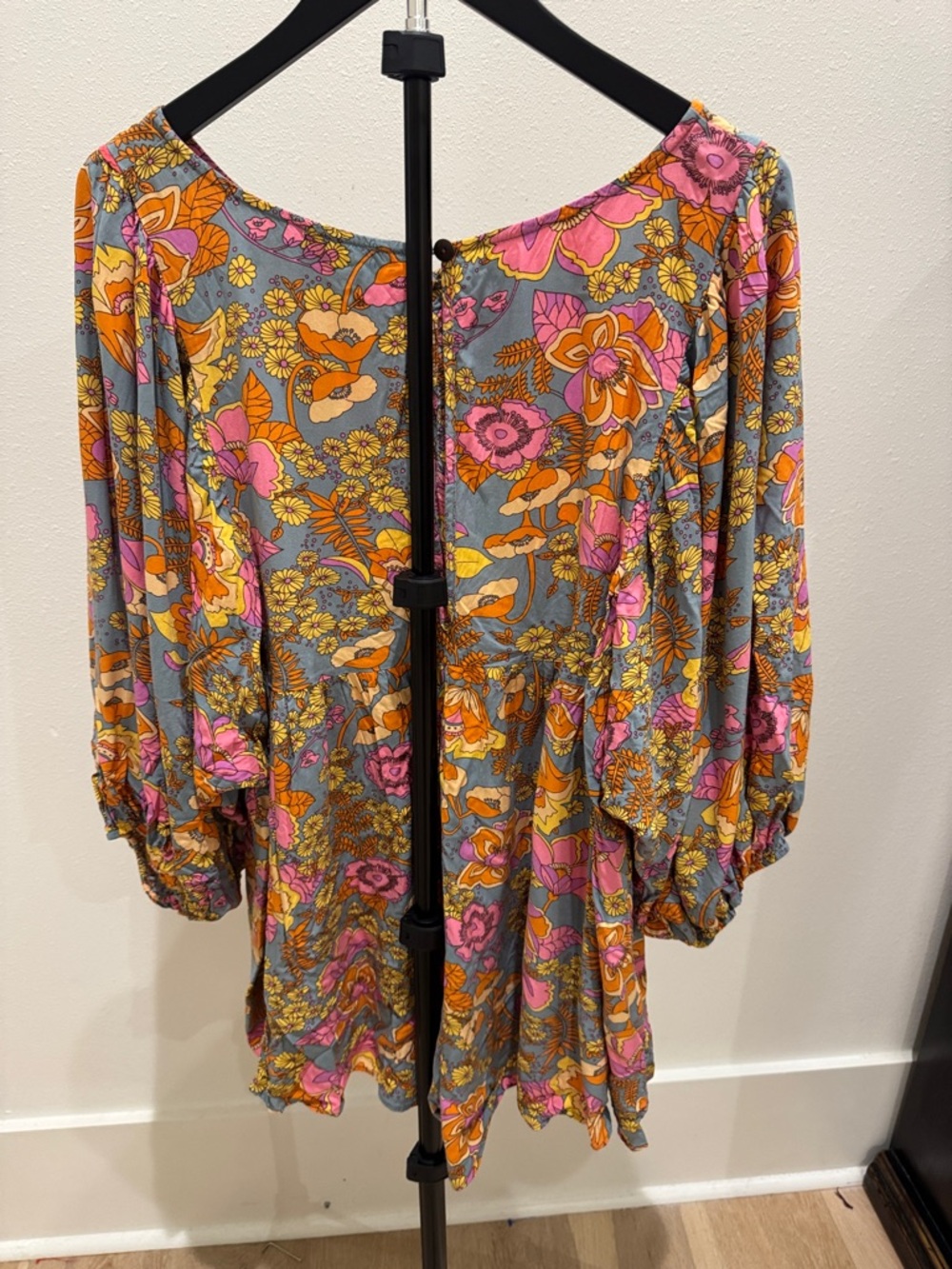 Floral Tie-Front Romper in Gray, Pink & Orange - Picture 5 of 5